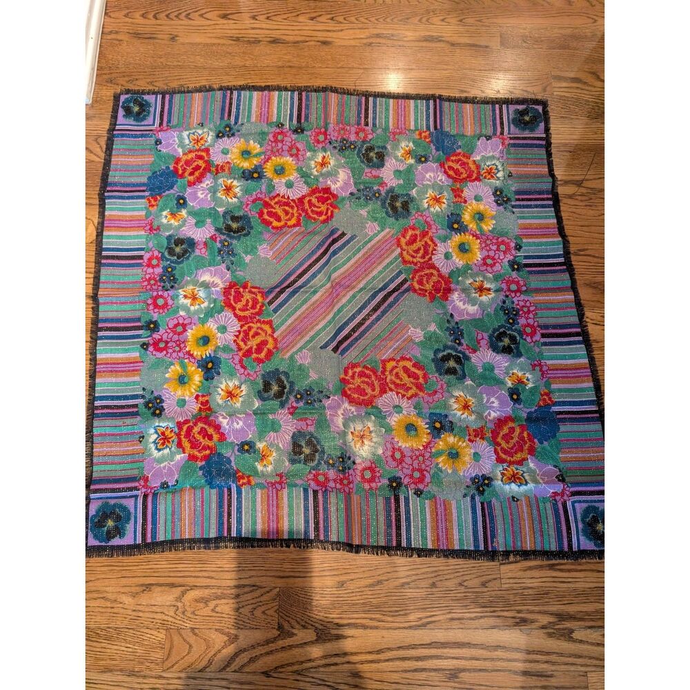 Vintage Oscar de la Renta Wool Scarf Purple Floral Pattern